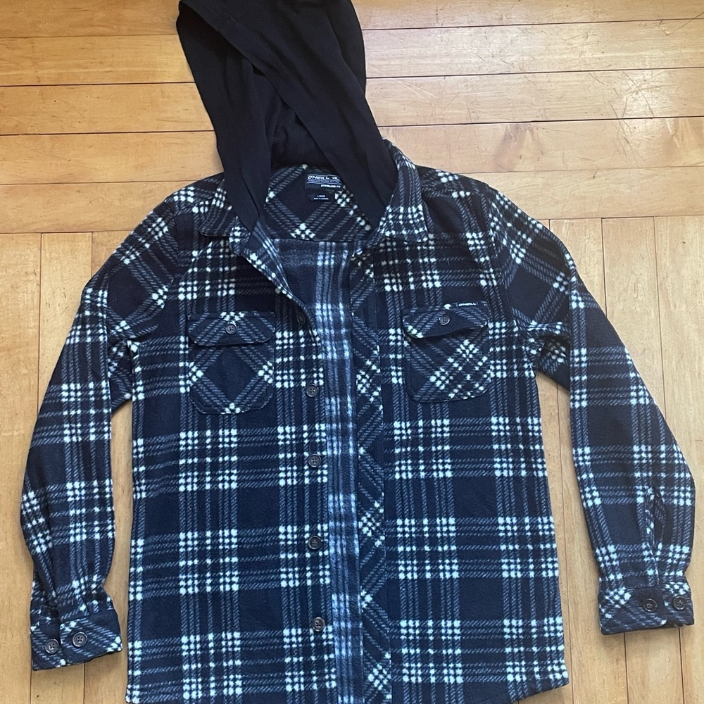 O’Neill brand Fleece hooded button down shirt
